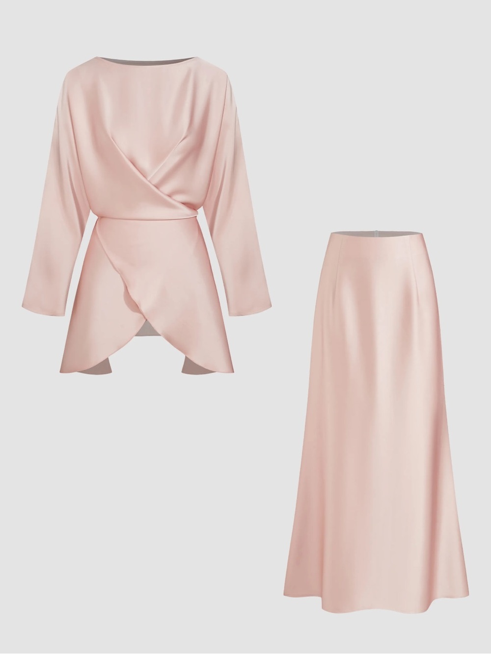 NWT CIDER SATIN BOAT NECK ASYMMETRICAL HEM TOP & MAXI SKIRT SET - Picture 8 of 16